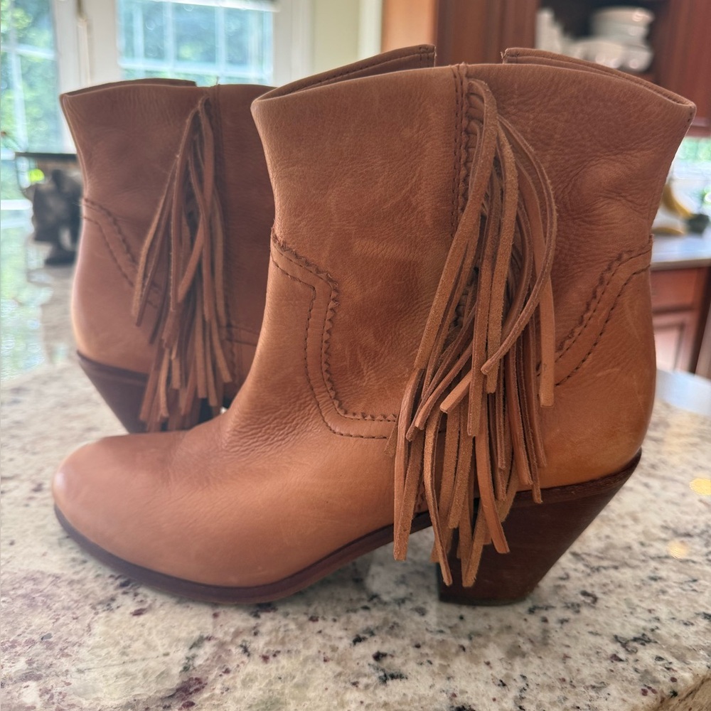 Sam Edelman Tan Fringe Ankle Booties
